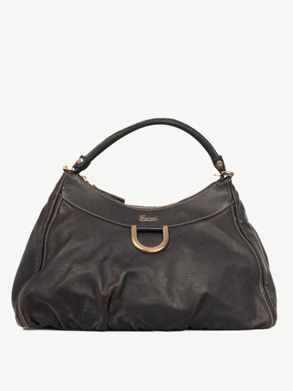 Gucci Brown Leather D-Gold Large Hobo